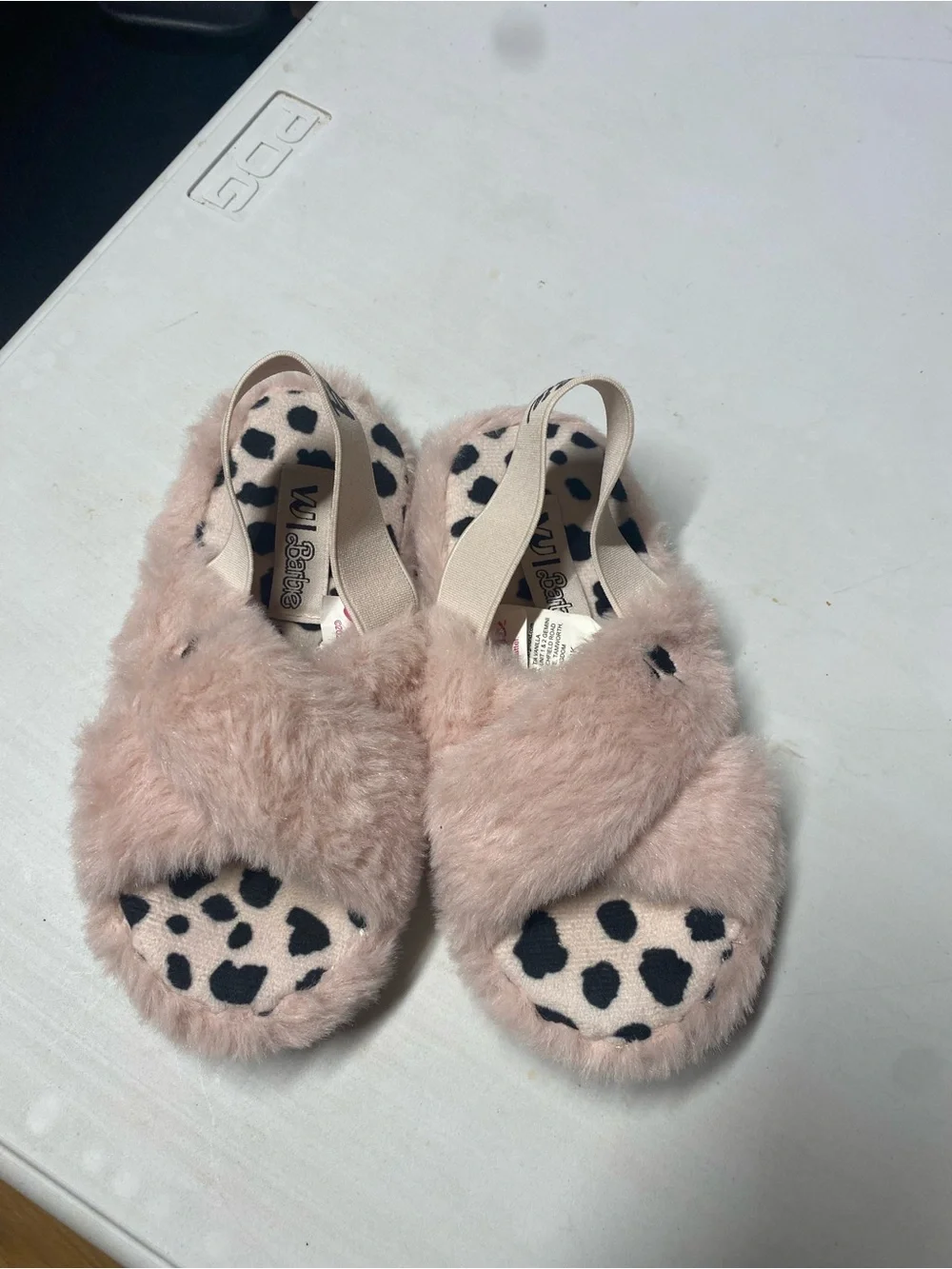 Mattel Barbie Soft Pink Faux Fur Slide Sandals with Leopard Insole